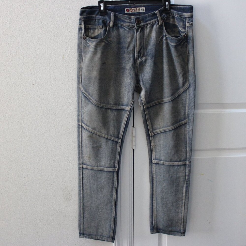 Kaalu Jeans Mens 38 x 32 Moto Style Blue Denim